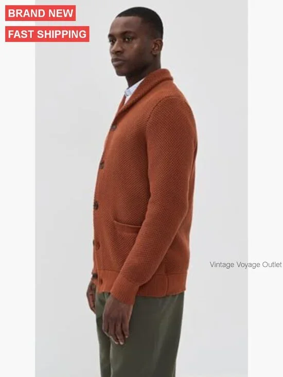 Heavyweight Cotton Cardigan with Shawl Collar and Pockets - Picture 4 of 6